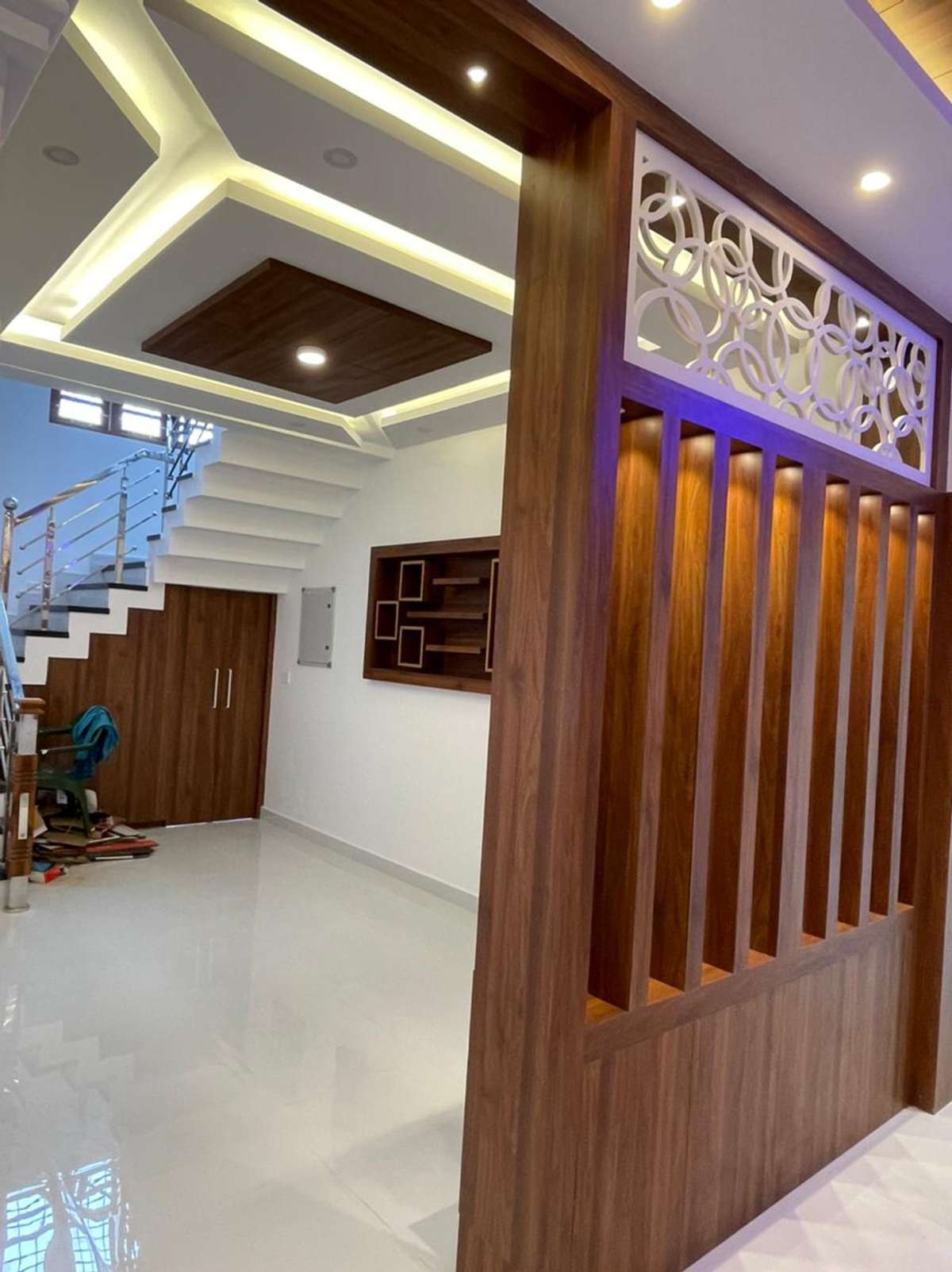 Ceiling, Lighting, Flooring, Storage, Staircase Designs by Interior Designer PS Interior CNC Cutting, Wayanad | Kolo