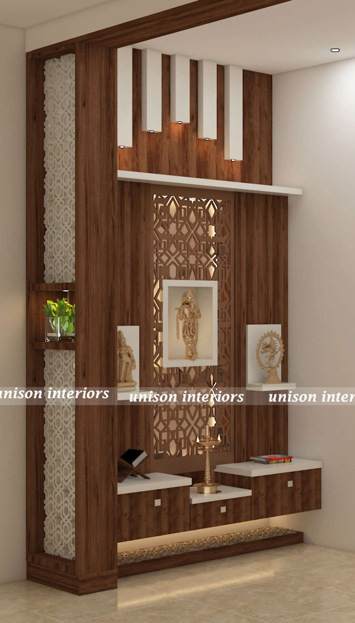 Prayer Room, Storage, Lighting Designs by Building Supplies Unison Interiors, Kottayam | Kolo