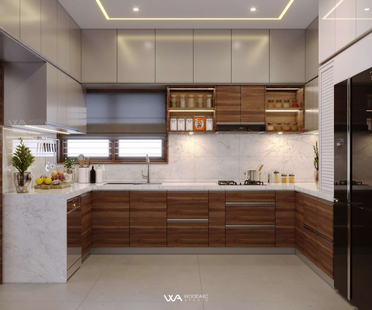 Kitchen, Lighting, Storage Designs by Interior Designer woodarc design studio, Malappuram | Kolo