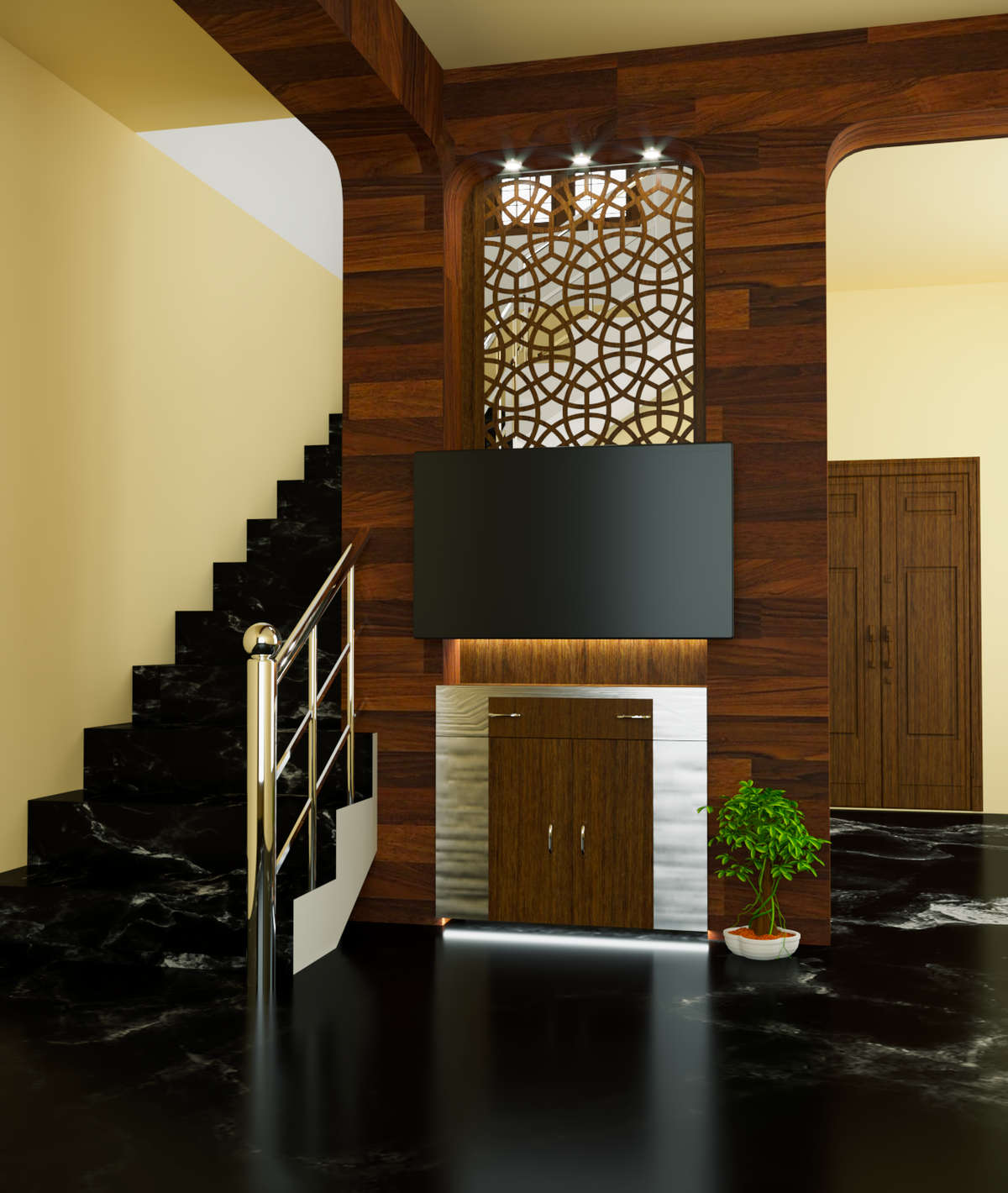 Lighting, Storage, Wall, Staircase Designs by Carpenter Sujith Adhithyan, Palakkad | Kolo