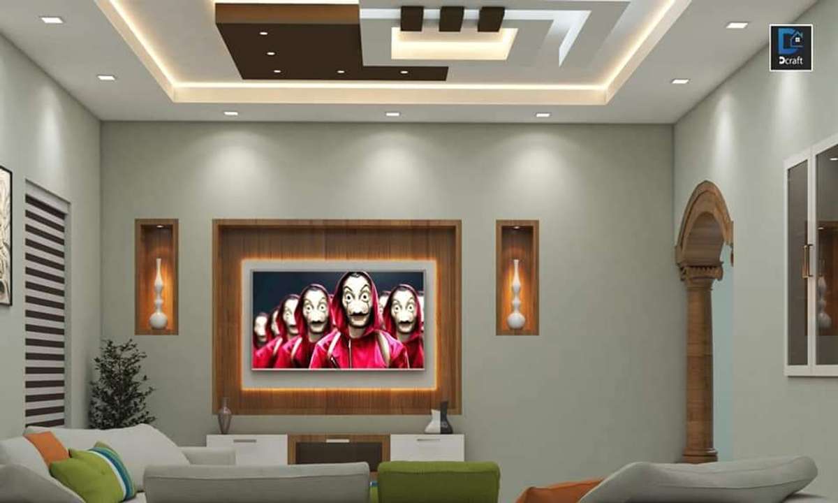 Wall, Ceiling, Lighting, Living Designs by Civil Engineer DCRAFT BUILDERs, Thrissur | Kolo