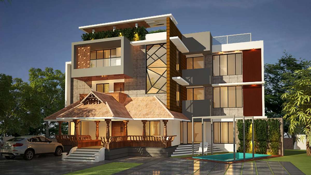 Exterior, Lighting Designs by Contractor Ravindran A One  Projects, Thrissur | Kolo