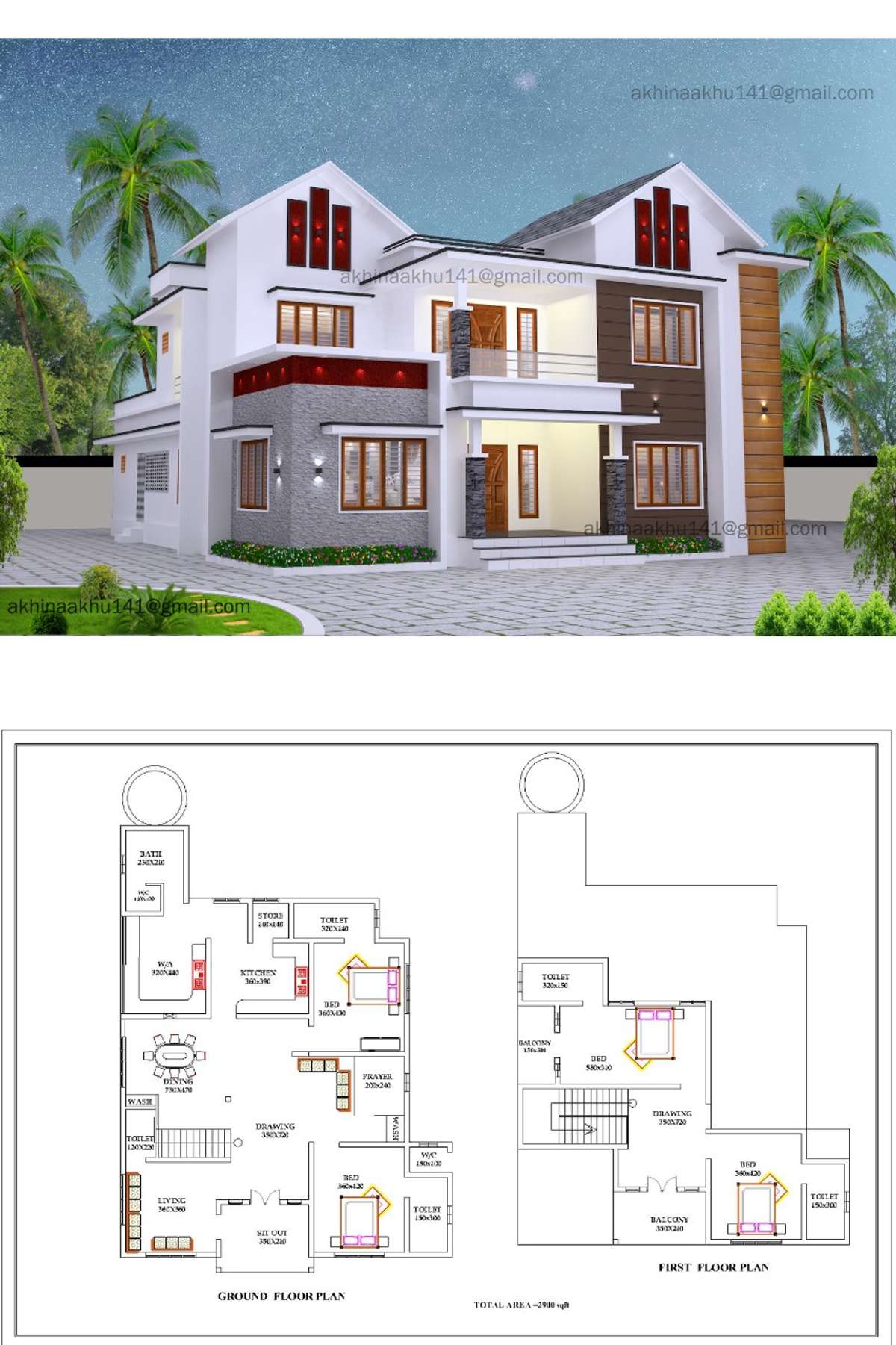 Exterior, Plans Designs by Civil Engineer Akhina Akhu, Kannur | Kolo