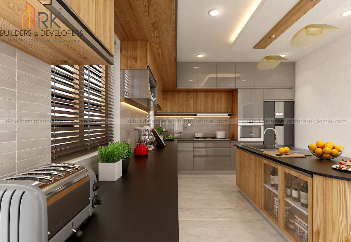 Ceiling, Kitchen, Lighting, Storage Designs by Interior Designer Trio Arch studio, Thrissur | Kolo