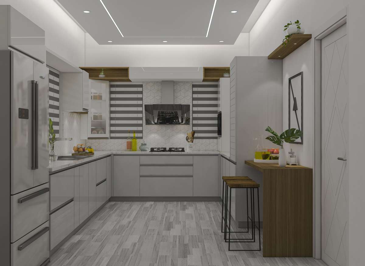 Kitchen, Storage, Ceiling, Lighting, Flooring, Furniture Designs by Interior Designer Agnikon Architectural Designs, Thrissur | Kolo