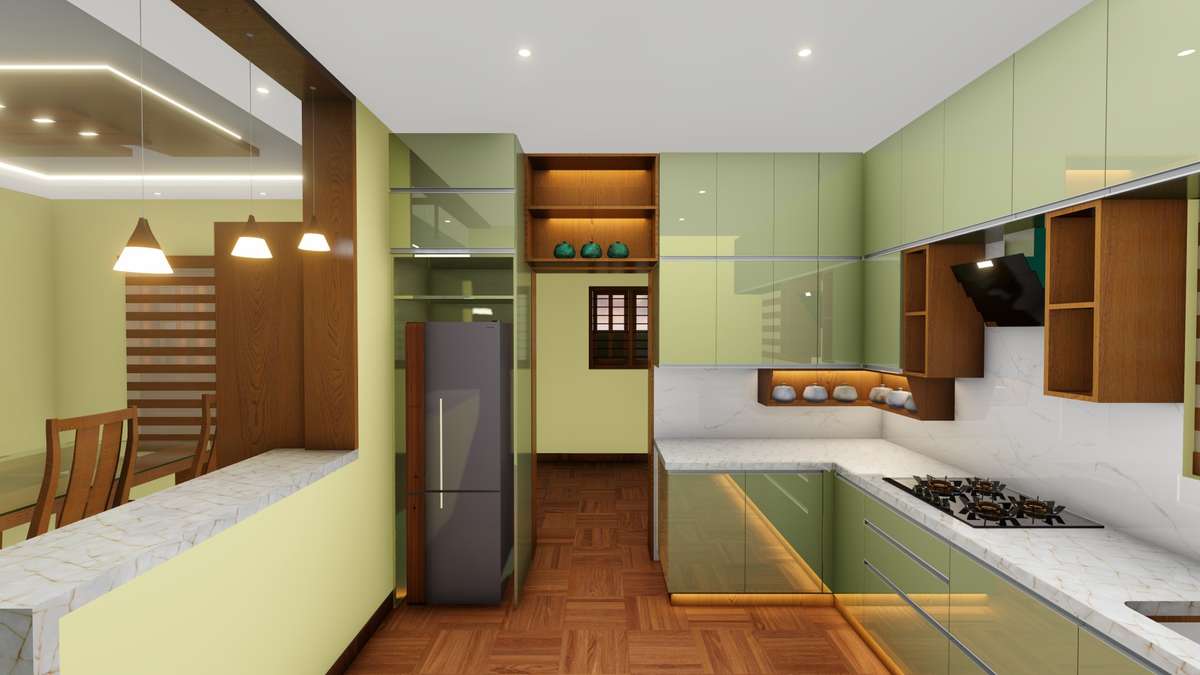 Kitchen, Lighting, Storage Designs by Contractor Vipin Sudarsanan, Kollam | Kolo