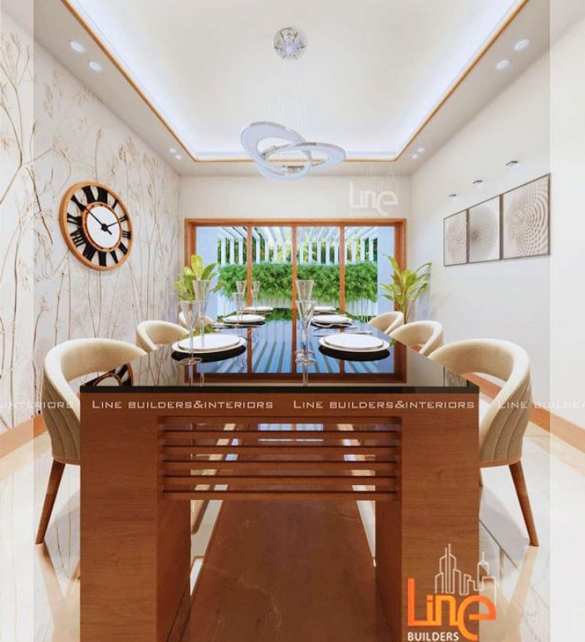 Dining, Furniture, Table, Ceiling, Lighting Designs by Architect Line builders, Thrissur | Kolo