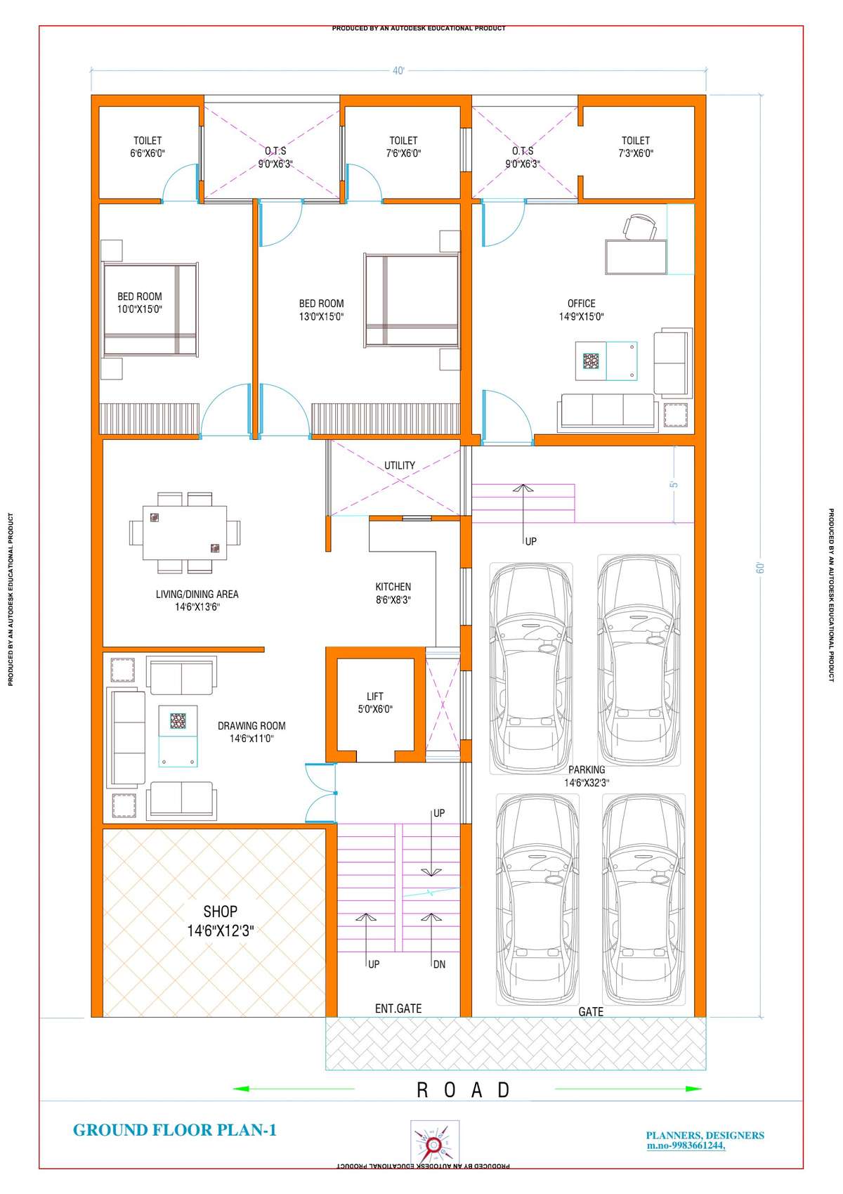 East face elevation of the house plan is given in this 2D Autocad