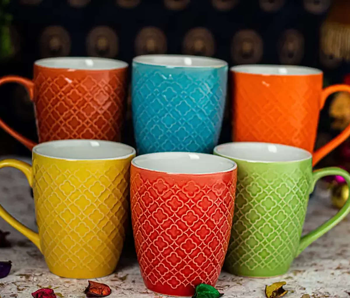 Textured Multicolor Ceramic Mug (Set of 6 )