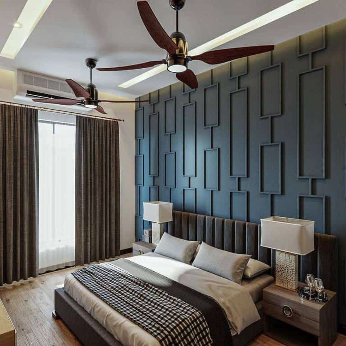 Lighting, Bedroom, Furniture, Storage, Wall Designs by Interior Designer SK Bharat Interior, Ghaziabad | Kolo