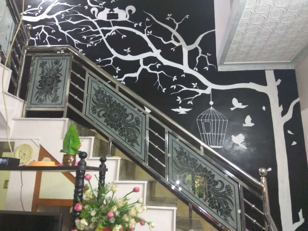 Wall, Staircase Designs by Interior Designer Saneesh Art, Ernakulam | Kolo