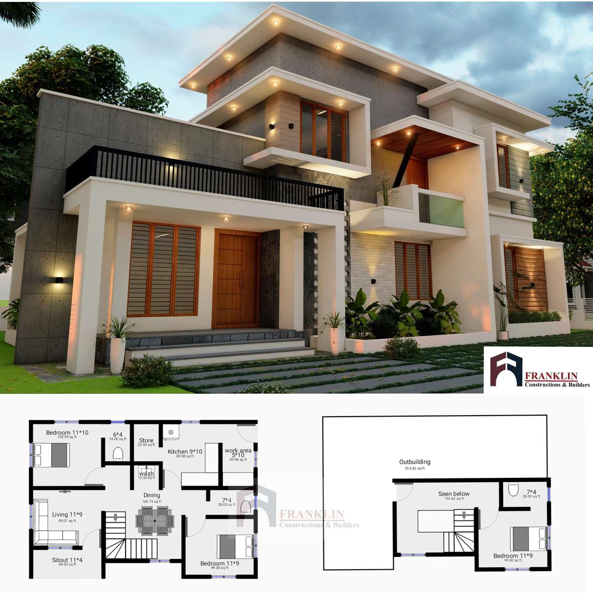 Exterior, Lighting, Plans Designs by Contractor Franklin Constructions, Thiruvananthapuram | Kolo