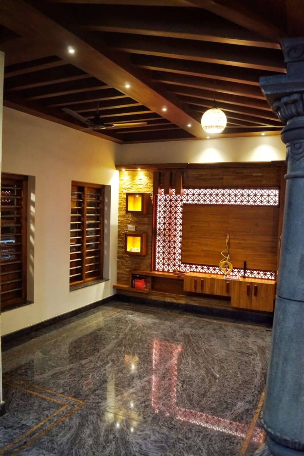 Living, Lighting, Storage, Ceiling, Flooring, Wall Designs by Contractor Shibu Andaladi, Palakkad | Kolo