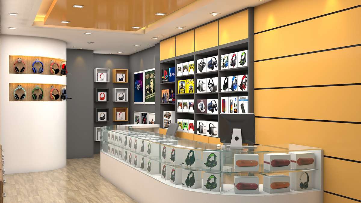 mobile phone shop interior design in kerala