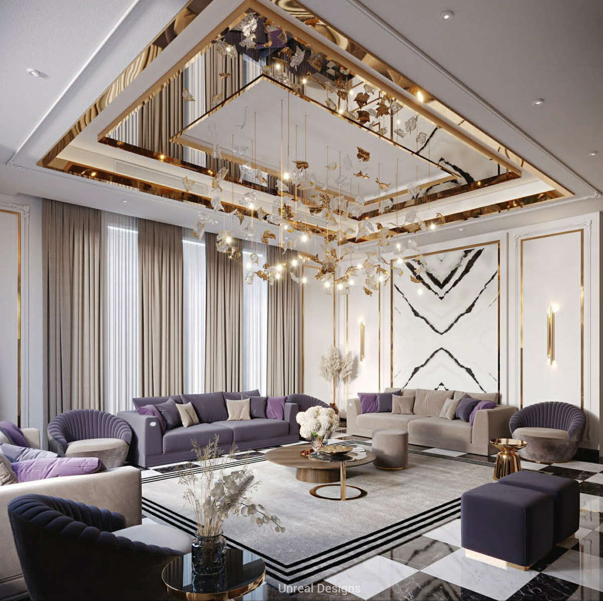 Ceiling, Living, Furniture Designs by Interior Designer Unreal Designs, Jaipur | Kolo