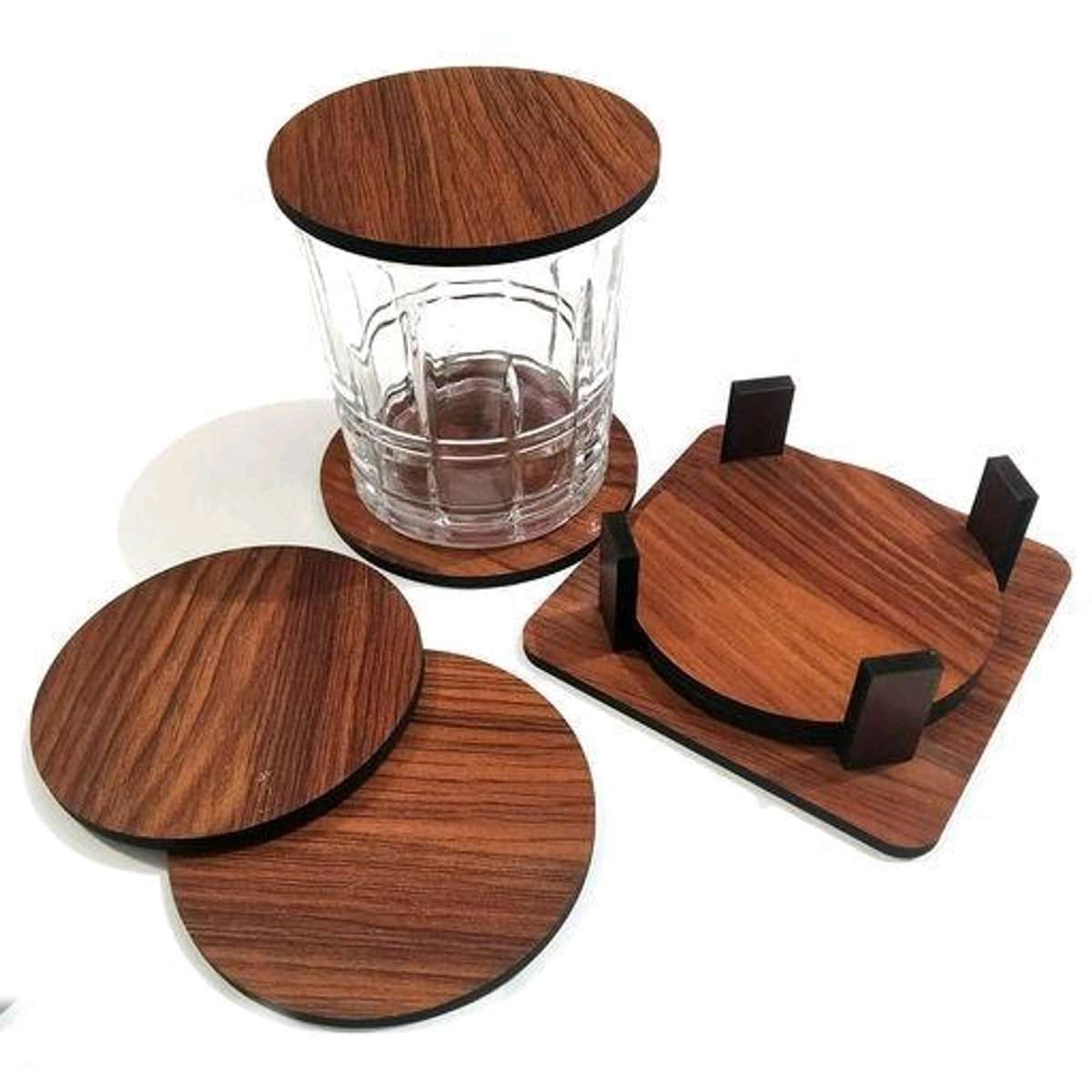 Round Wood Coaster 6 Piece Set