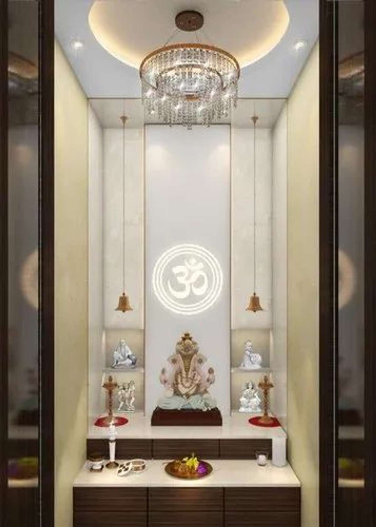 Ceiling, Lighting, Prayer Room, Storage Designs by Interior Designer Acharaj kumar, Jaipur | Kolo