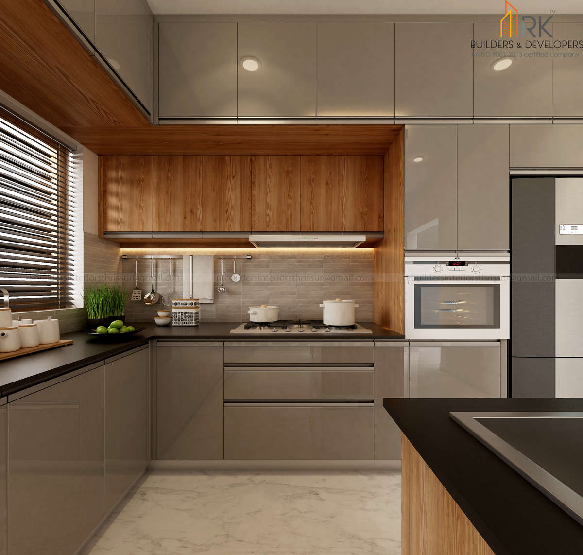 Ceiling, Kitchen, Lighting, Storage Designs by Interior Designer Trio Arch studio, Thrissur | Kolo