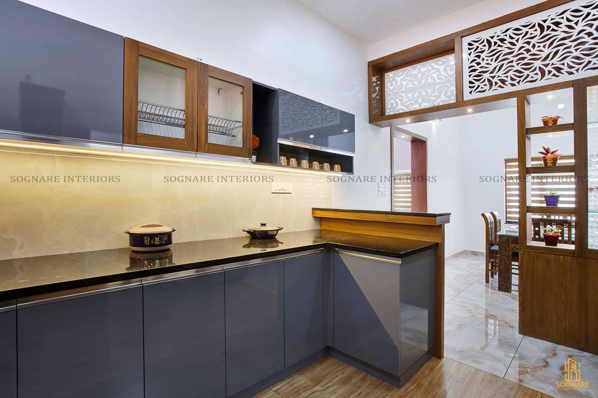 Kitchen, Lighting, Storage Designs by Interior Designer Sognare Interiors, Kottayam | Kolo