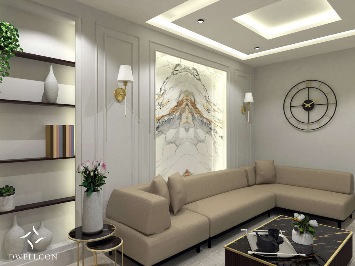Ceiling, Furniture, Living, Lighting, Storage, Table Designs by Architect Dwellcon , Gurugram | Kolo
