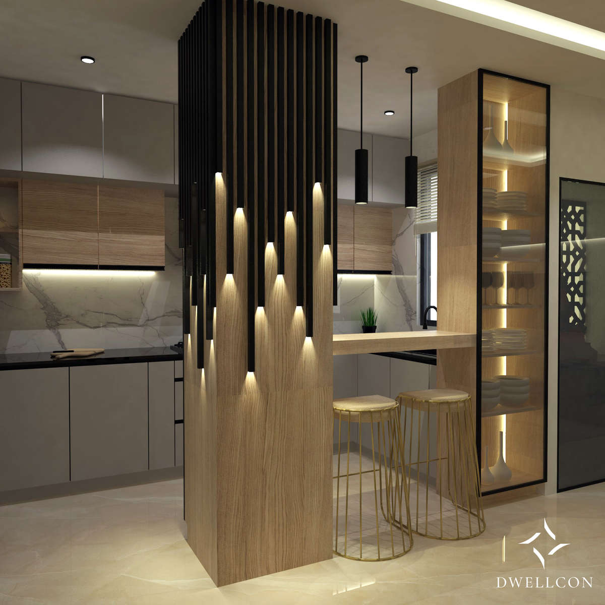 Kitchen, Lighting, Furniture, Storage Designs by Architect Dwellcon , Gurugram | Kolo