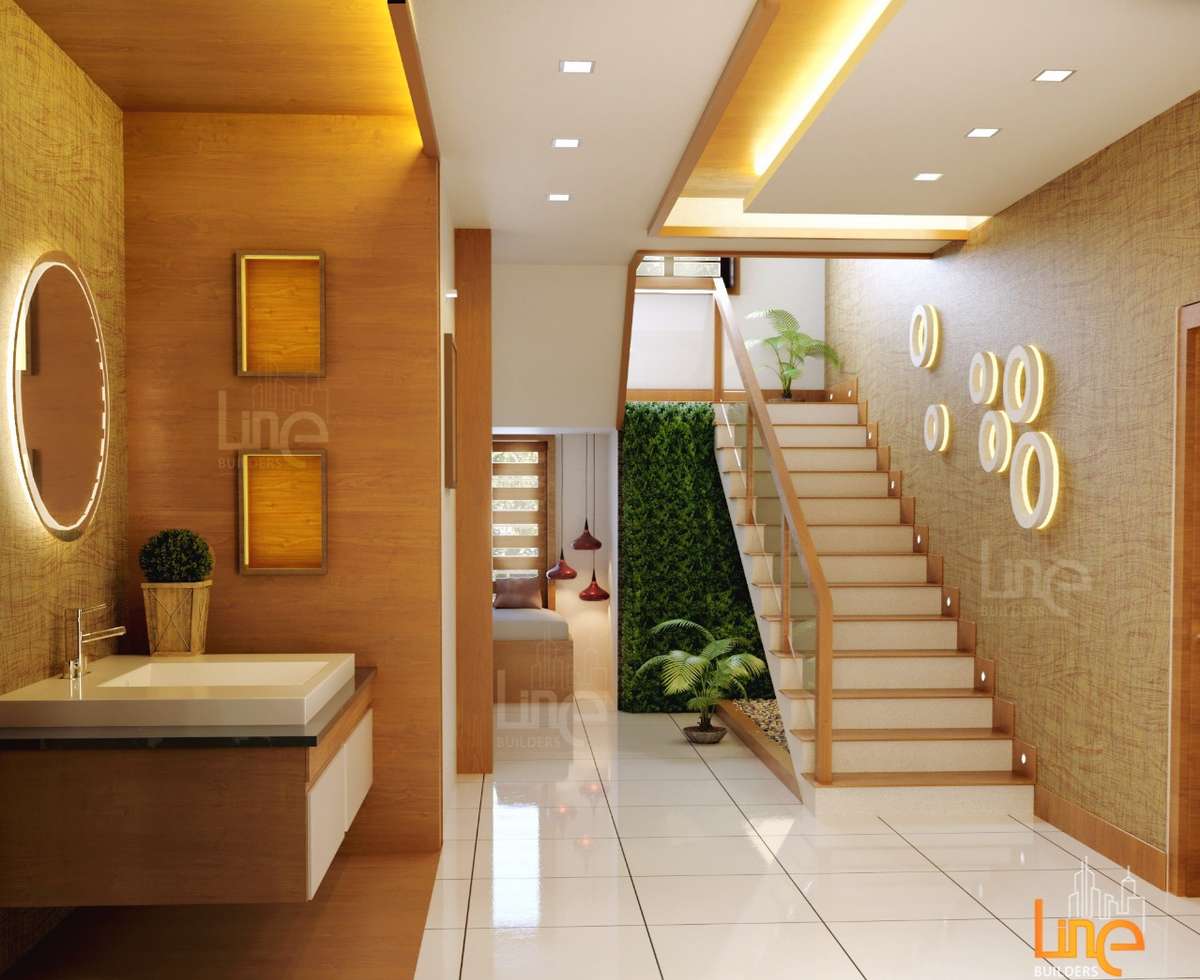 Ceiling, Lighting, Bathroom, Staircase Designs by Architect Line builders, Thrissur | Kolo