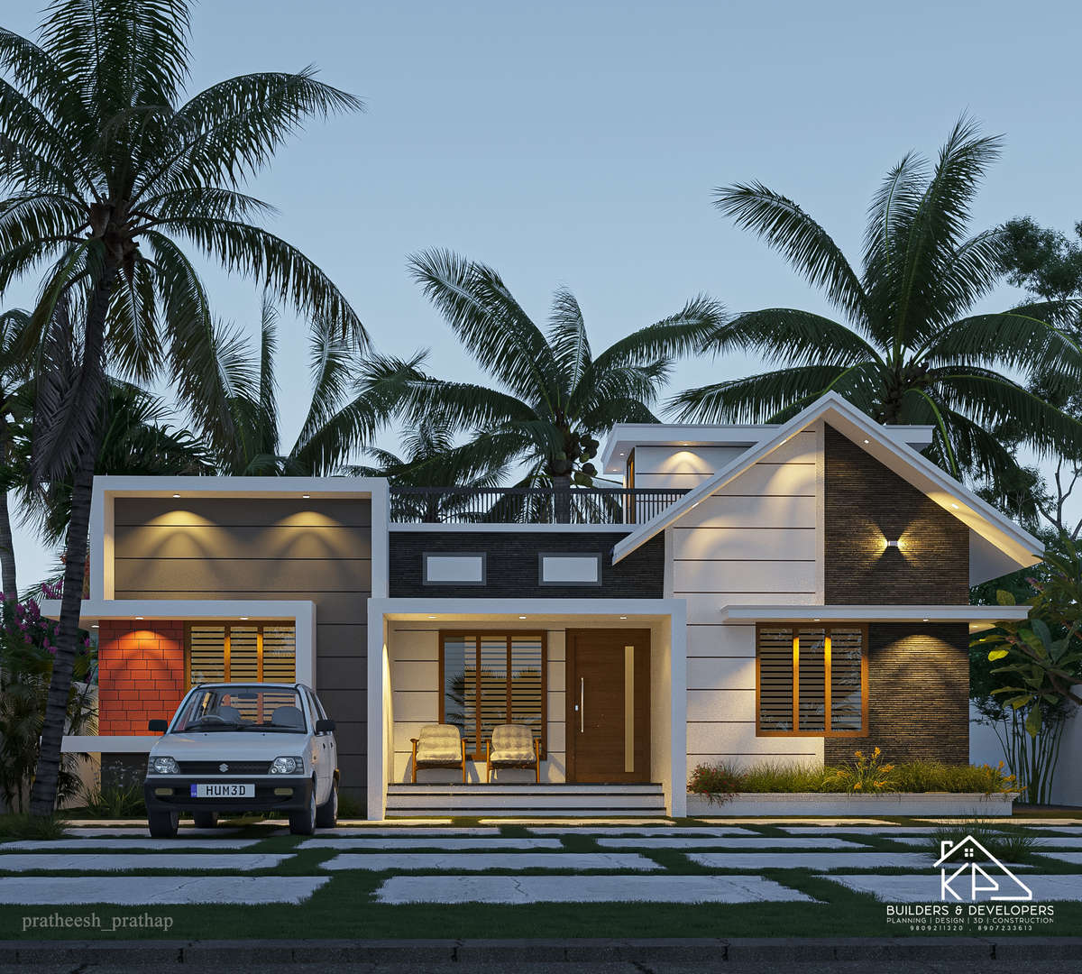 Exterior, Lighting Designs by Civil Engineer KP Builders and developers, Malappuram | Kolo