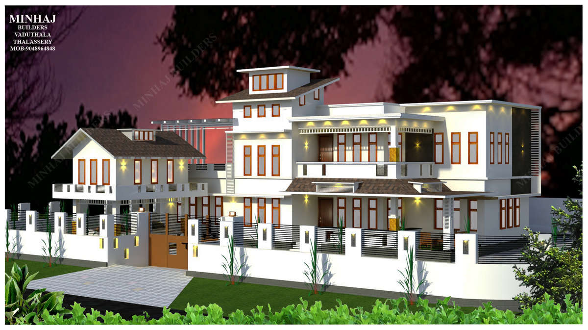 Exterior, Lighting Designs by Civil Engineer Dr NAFEESATHUL MIZRIYA MINHAJ BUILDERS, Thrissur | Kolo