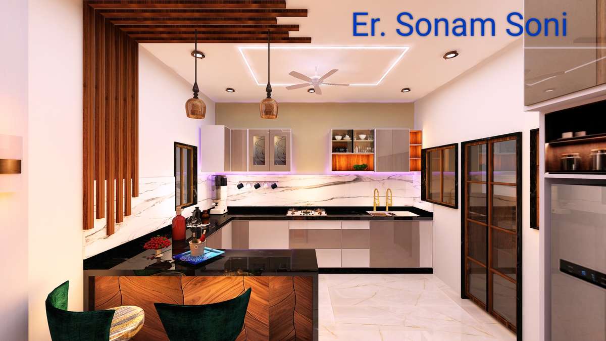 Ceiling, Lighting, Kitchen, Storage, Door Designs by Civil Engineer Er Sonam soni, Indore | Kolo
