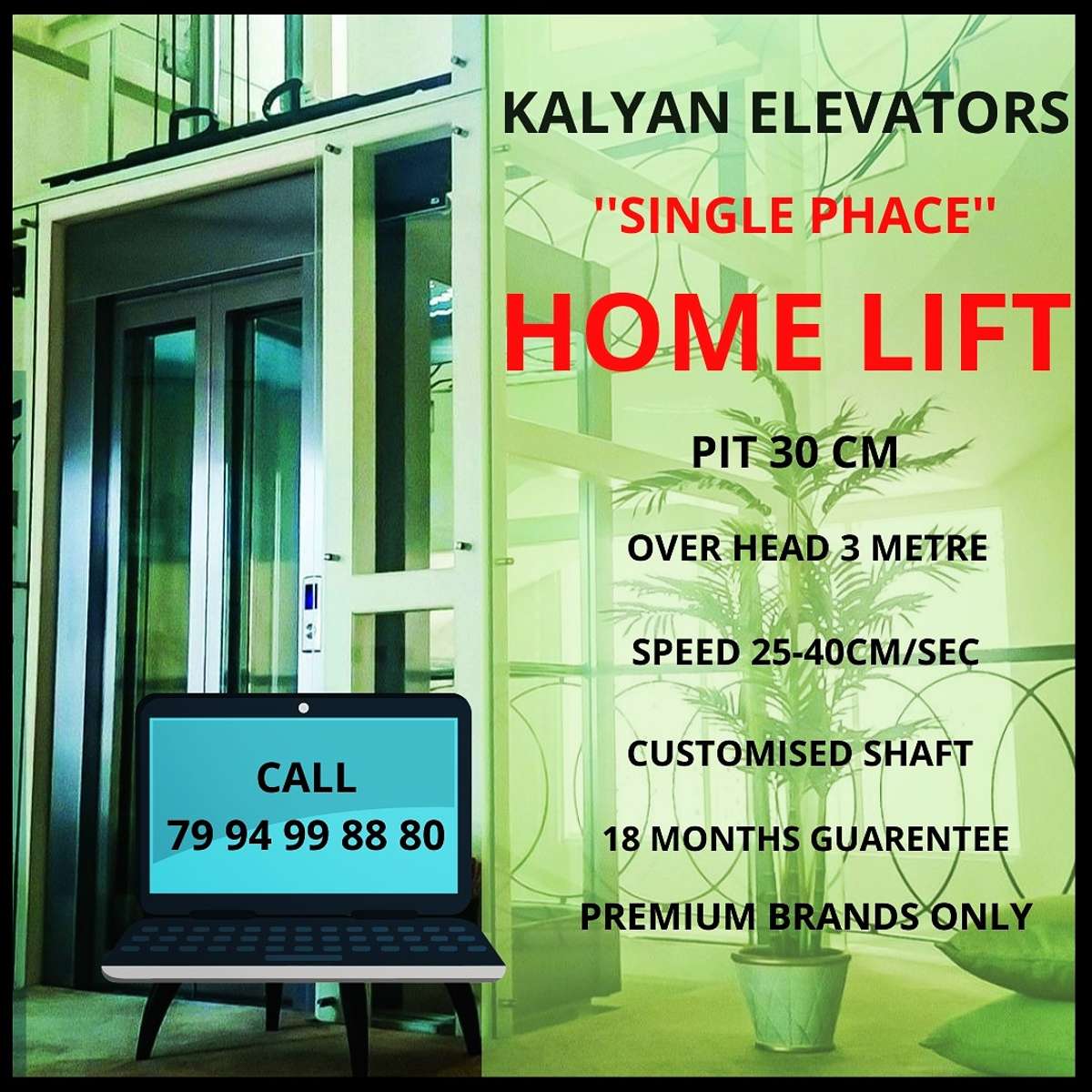 Kalyan home Elevators offers the long-awaited solution to vertical mobility within homes at affordable prices and easy-to-use features. Our customized and aesthetically designed home lifts are easily installable in preexisting homes as well as houses under construction, and help you relieve the headache of climbing. More details:- call....