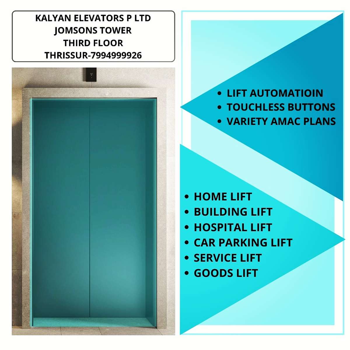 Kalyan home Elevators offers the long-awaited solution to vertical mobility within homes at affordable prices and easy-to-use features. Our customized and aesthetically designed home lifts are easily installable in preexisting homes as well as houses under construction, and help you relieve the headache of climbing. More details:- call....