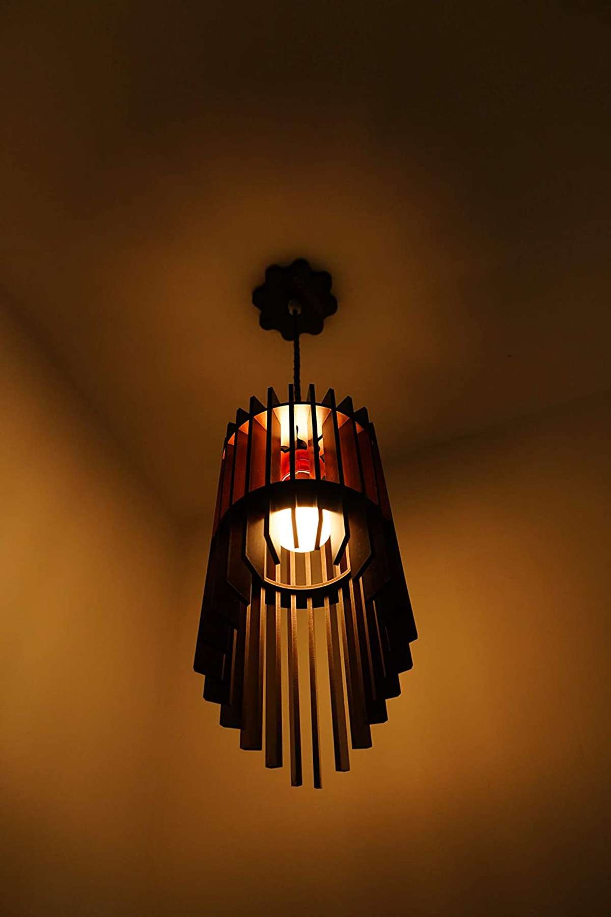US DZIRE THE BRAND OF LIFESTYLE 408 Hanging Lamp Electric Antique Wooden Ceiling Lights with Gold Bulb Night Lamp for Living Room Dining Hall Home Decor Kitchen etc Pendants Lamp 15 Watts Round