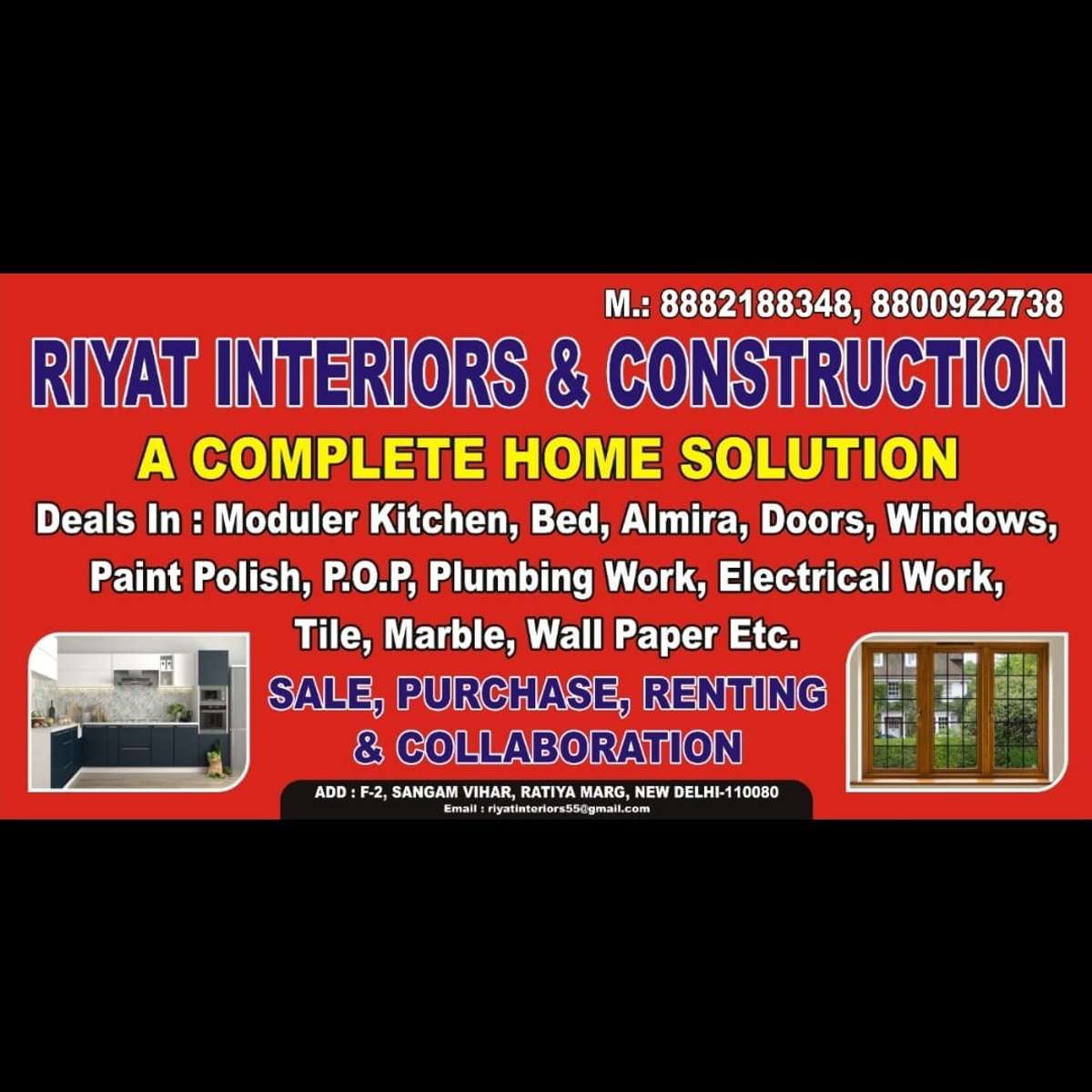 RIYAT INTERIORS AND CONSTRUCTION
A Complete Home Solutions
Trunkey Projects Also
Contact us please. 8882188348