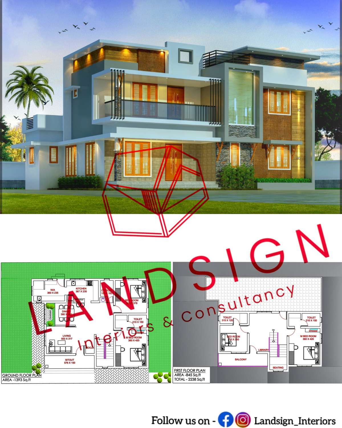 ഞങ്ങളുടെ Instagram, Facebook, Kolo പ്രൊഫൈൽ നോക്കൂ- @landsign_interiors.  ഇഷ്ടം അയാൽ വിളിക്കൂ. നിങ്ങളുടെ ആവശ്യങ്ങൾ ഉൾപ്പെടുത്തി നല്ല പ്ലാനും, 3ഡിയും, വീടിന്റെ പ്ലാൻ പെർമിറ്റും, ഹൗസിംഗ് ലോൺ പേപ്പർ വർക്കും, ഇൻ്റീരിയറും ചെയ്ത് തരുന്നതാണ്. കൂടുതൽ വിവരങ്ങൾക്ക് വിളിക്കൂ- 9995-738414 / 9447-991006