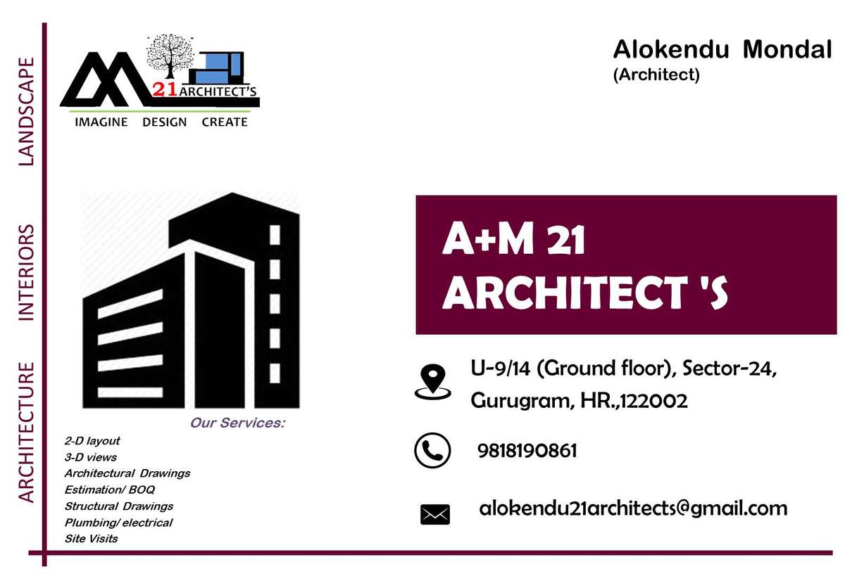 Hi Greetings from A+m21 Architect's studio Gurugram. We are studio based in Gurugram Cybercity deals with architectural Interiors and landscape services. kindly contact me for design works. Alok 9818.190861 