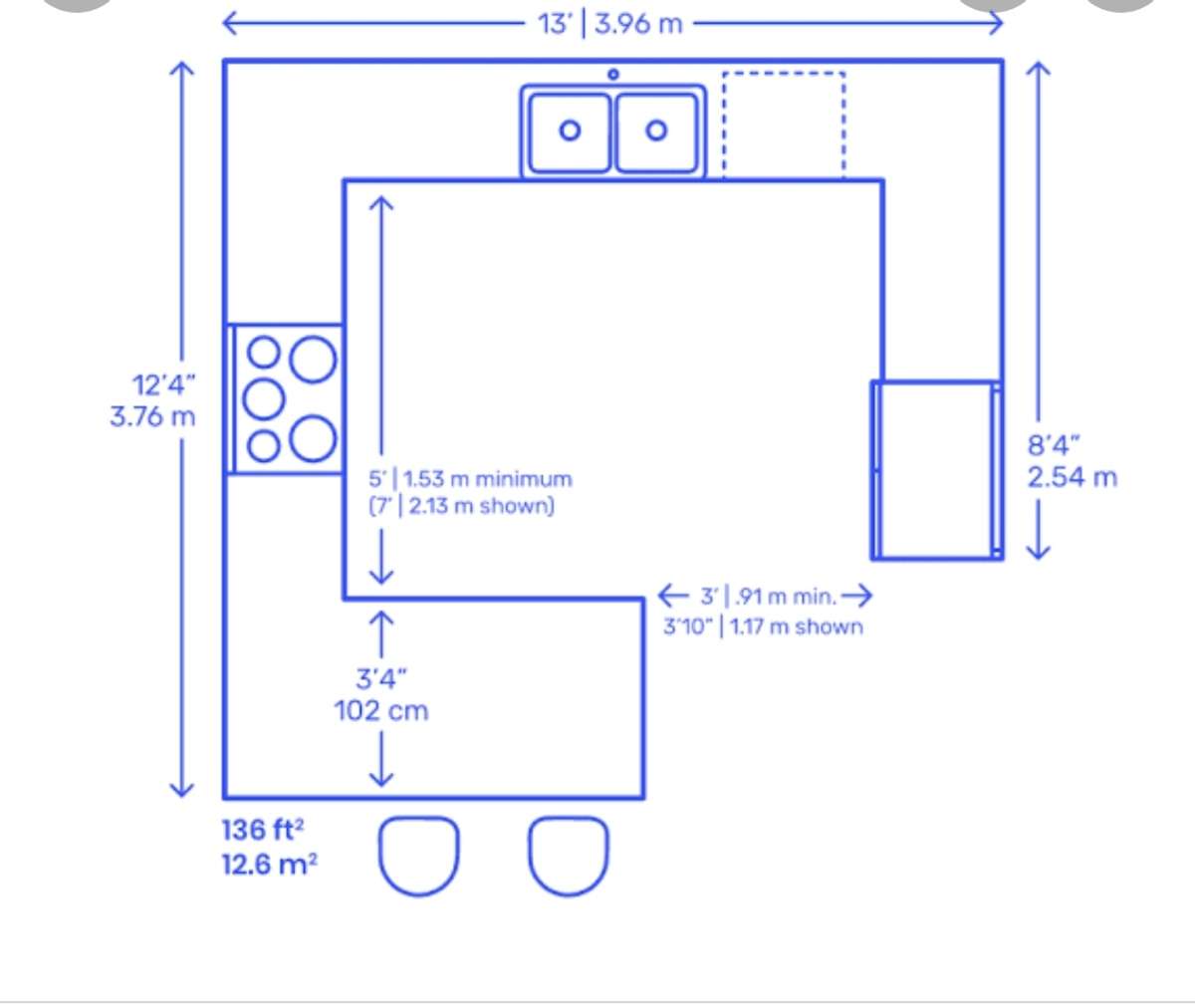 Dimension for Open Kitchen

