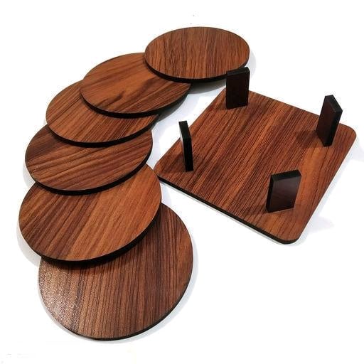 Round Wood Coaster 6 Piece Set