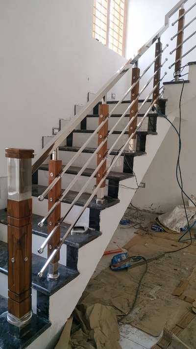 ss Hand RAILING work stair with wood #Palakkad #StaircaseIdeas