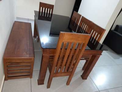 #dining table 5 chair with bench size 6×3.5 
teak wood ₹23000