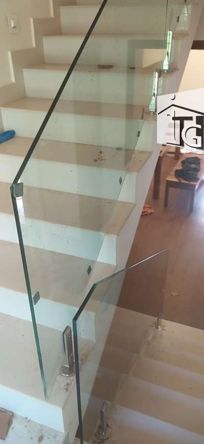 STAIRCASE WITH SPIGOT AND 12 mm Toughened glass

SHOWER PARTITION - open door  with frosting  # #Toughen glass