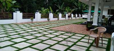 Bangalore stone laying with Artificial grass and Pebbles...