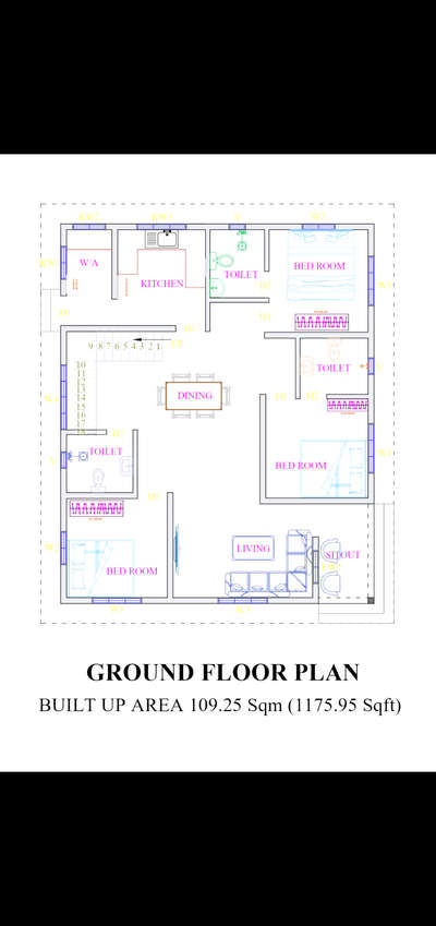 1200 sqft 3BHK House Plan #KeralaStyleHouse  #vastplan #3BHKHouse  #openterrace  #towerroom  #WestFacingPlan  #LShapedStaircase  #singlestory