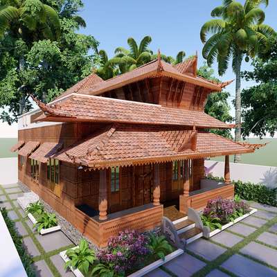 3D elevation 💕ഇഷ്ടപെട്ടാൽ like ചെയ്യുക traditional home design client :mrs.vrindha 
 #TraditionalHouse  #naturefriendly  #budjecthomes  #3Dvisualization  #exteriordesigns  #Architect  #woodworkzk  #RoofingIdeas