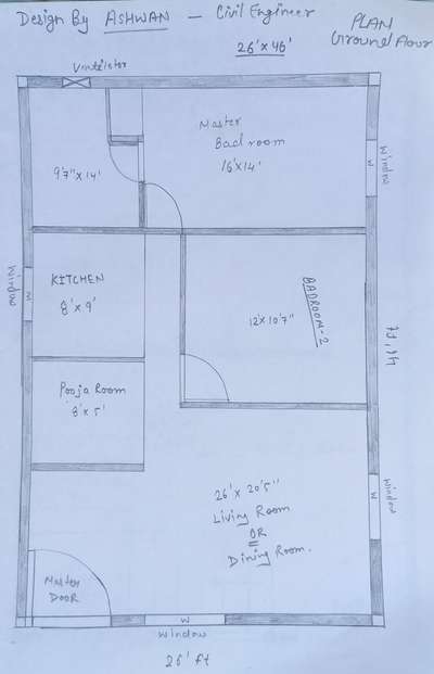 This House Plan is 26'X46' ft contect for many design #training  #LivingRoomTable  #FloorPlans  #valueformoney   #GroundFloor   #46X26  #2bhk  #2BHKPlans