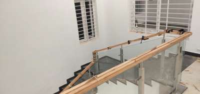 SS stairs with wooden hand rails  #