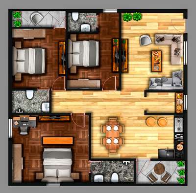 3bhk floor plan render.. #HomeDecor #Photoshop #homesweethome  #InteriorDesigner #autocad #3Dfloorplans #2floorplan #Best_designers #besthome
