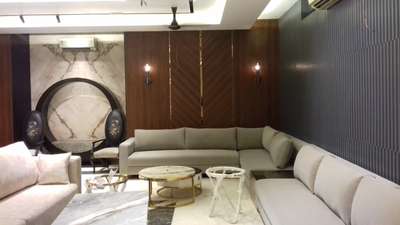 wall paneling  & made awesome design with laminate &  golden ss t..