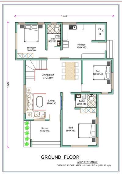 3bed ground floor plan