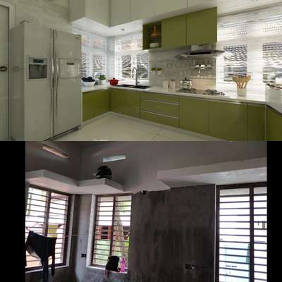 Kitchen Transformation
Acrylic & Mica finish
 #LShapeKitchen  #kitchendesign #KitchenInterior #InteriorDesigner #HouseDesigns #calicut