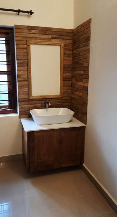 wash basin stand with teak wood panalling, Marasala interiors